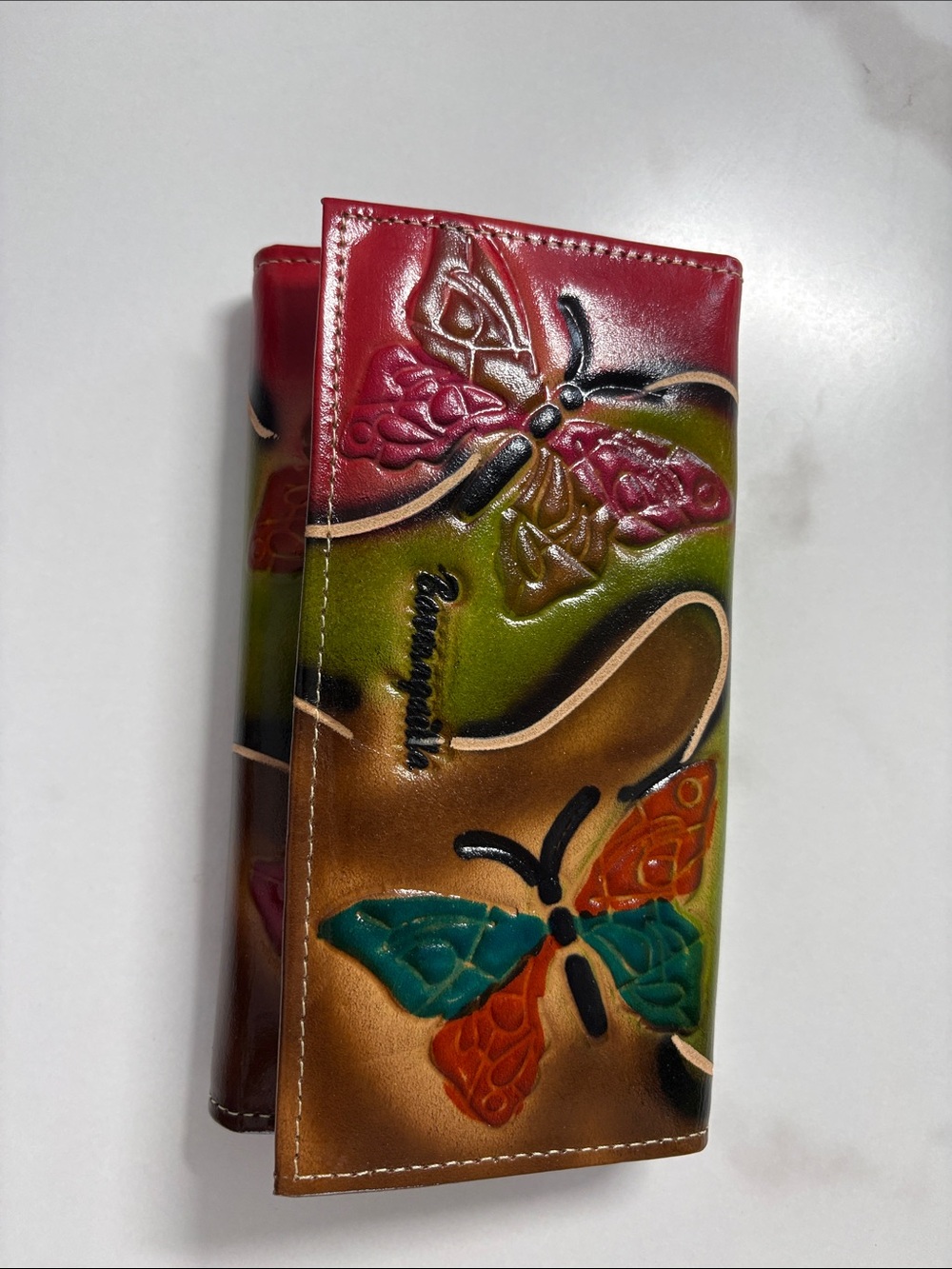 Genuine leather Women's Trifold Butterfly Wallet - Multicolor